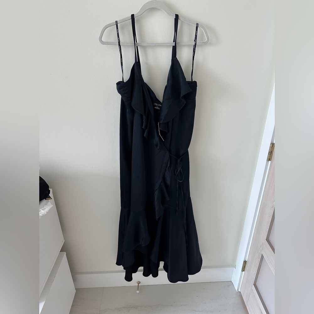 City Chic Black Asymmetrical Ruffle Dress